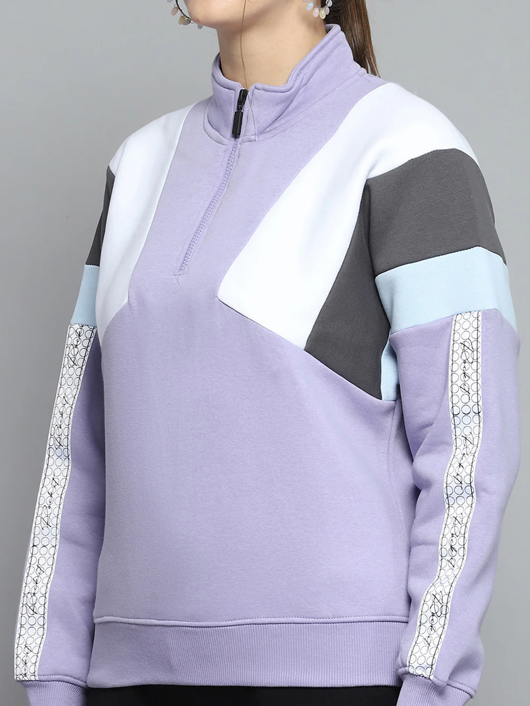 Rock.it Women Purple Solid Mock Neck Full Sleeve Sweatshirt - Image 6