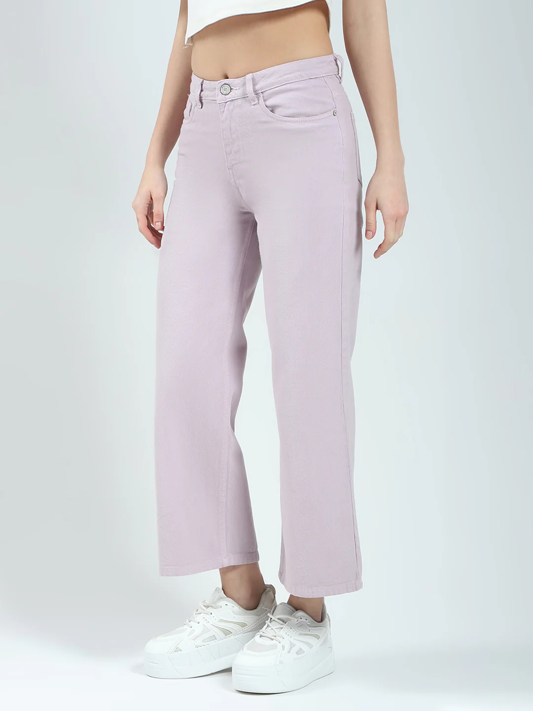 Women Purple Solid Regular Fit Denim - Image 3