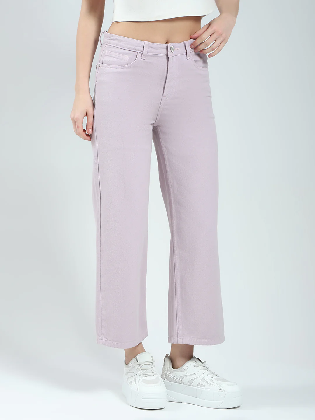 Women Purple Solid Regular Fit Denim - Image 4