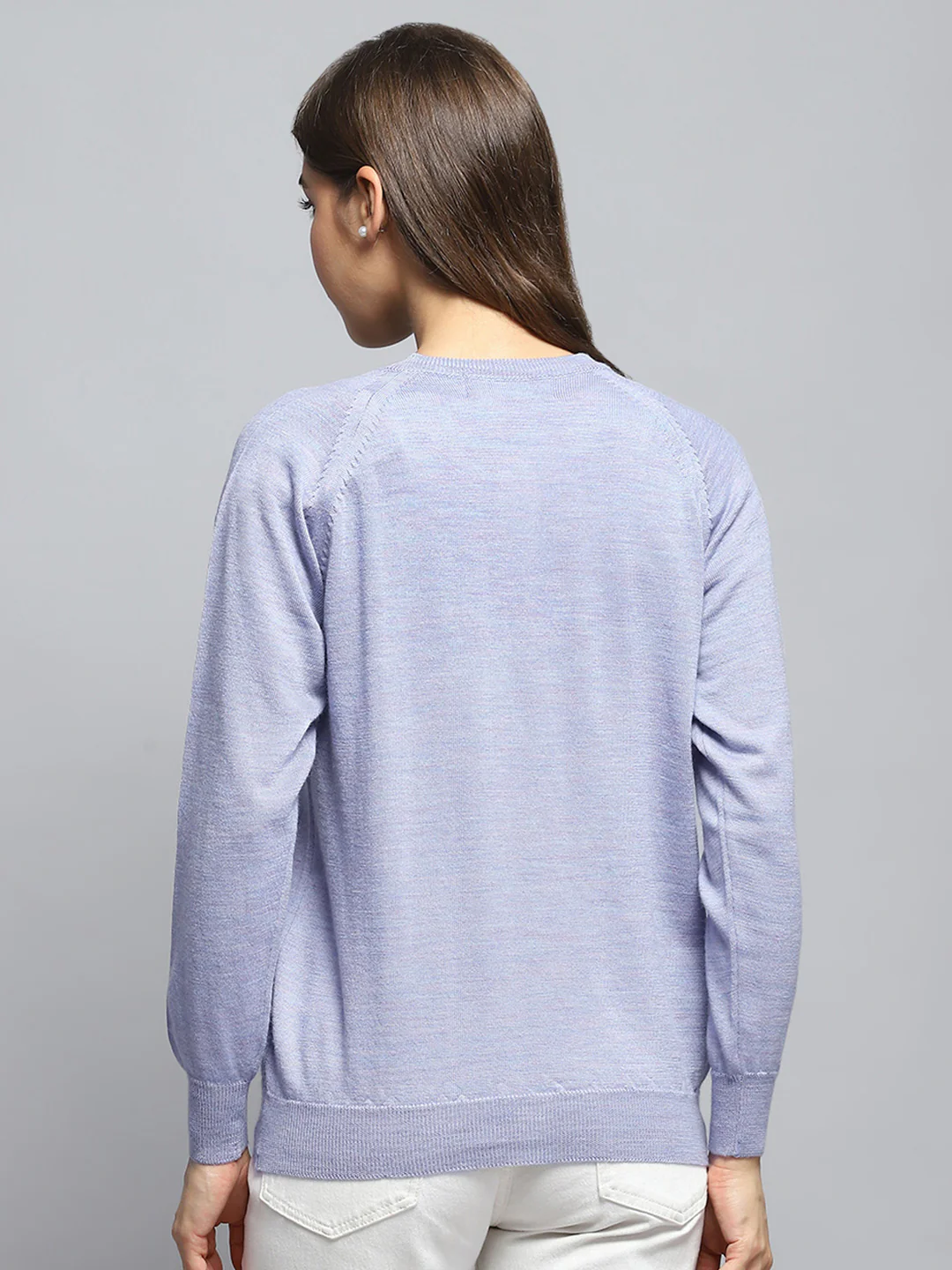Women Purple Solid Round Neck Full Sleeve Cardigan - Image 5