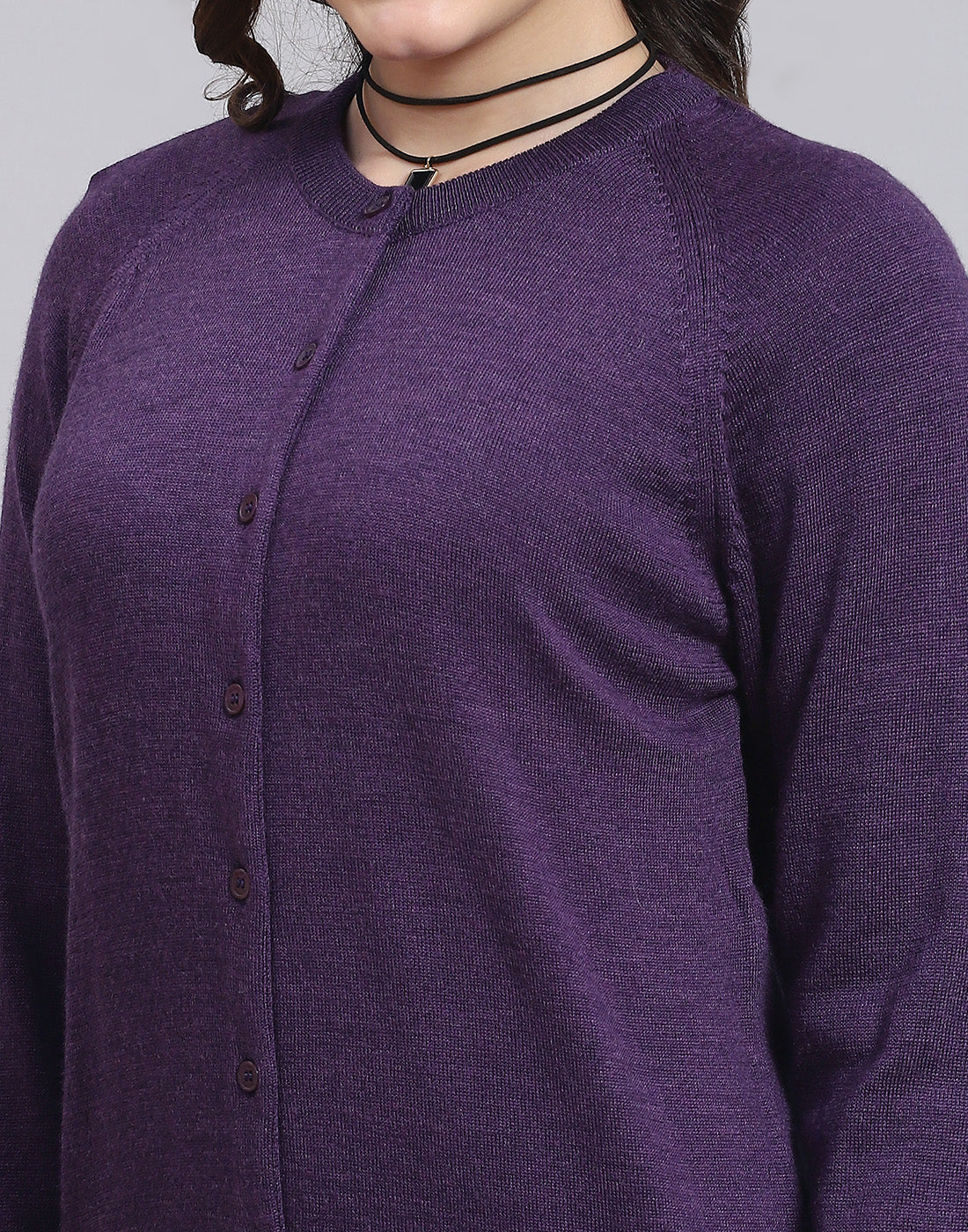 Women Purple Solid Round Neck Full Sleeve Sweater - Image 6