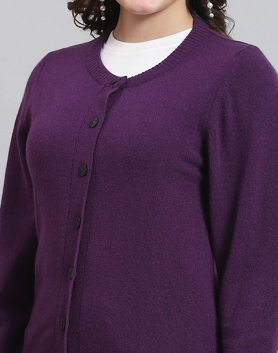 Women Purple Solid Round Neck Full Sleeve Sweater - Image 6