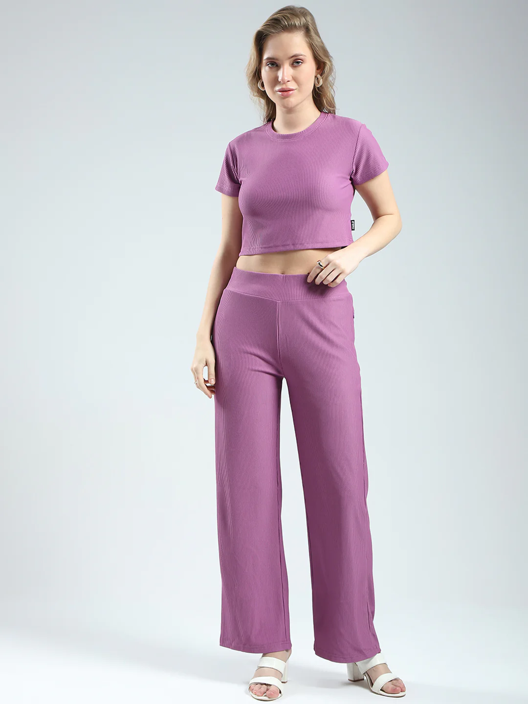 Rock.it Women Purple Solid Round Neck Half Sleeve Cords Set - Image 3