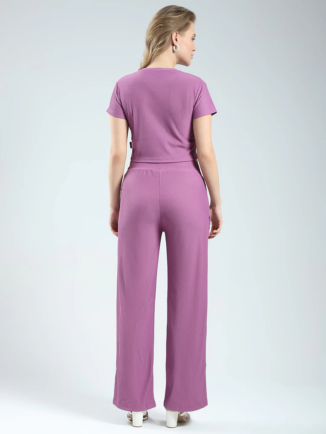 Rock.it Women Purple Solid Round Neck Half Sleeve Cords Set - Image 6