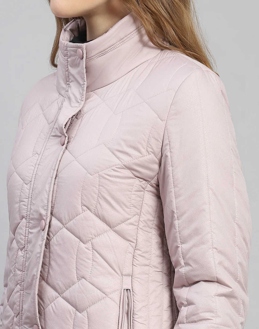 Women Purple Solid Stand Collar Full Sleeve Jacket - Image 6