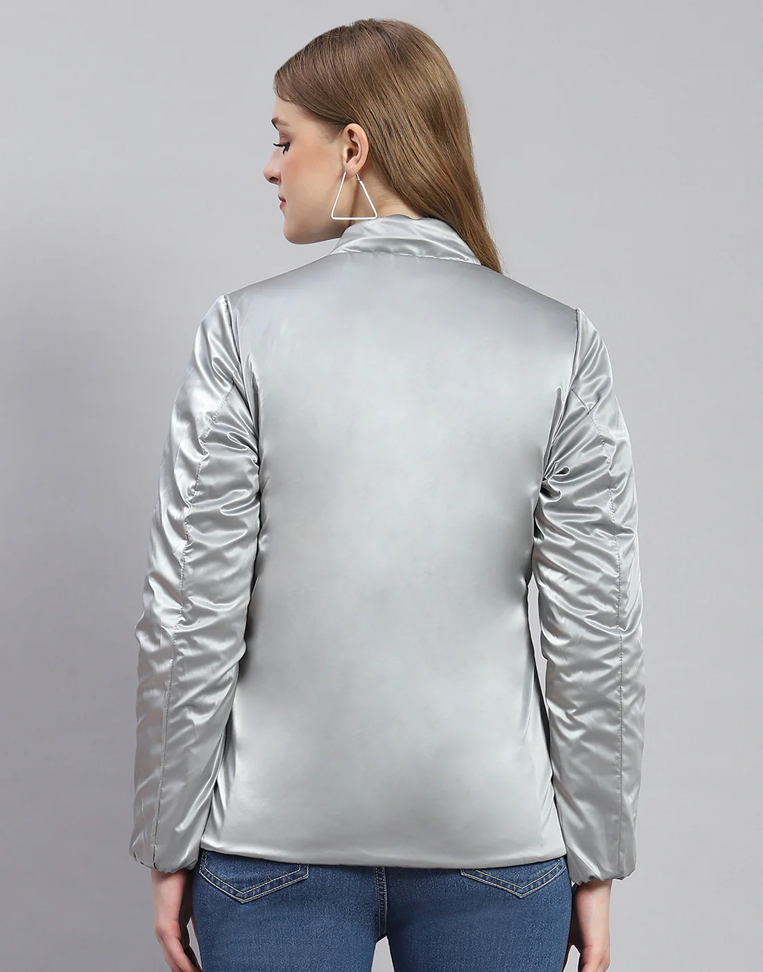 Women Purple Solid Stand Collar Full Sleeve Jacket - Image 7