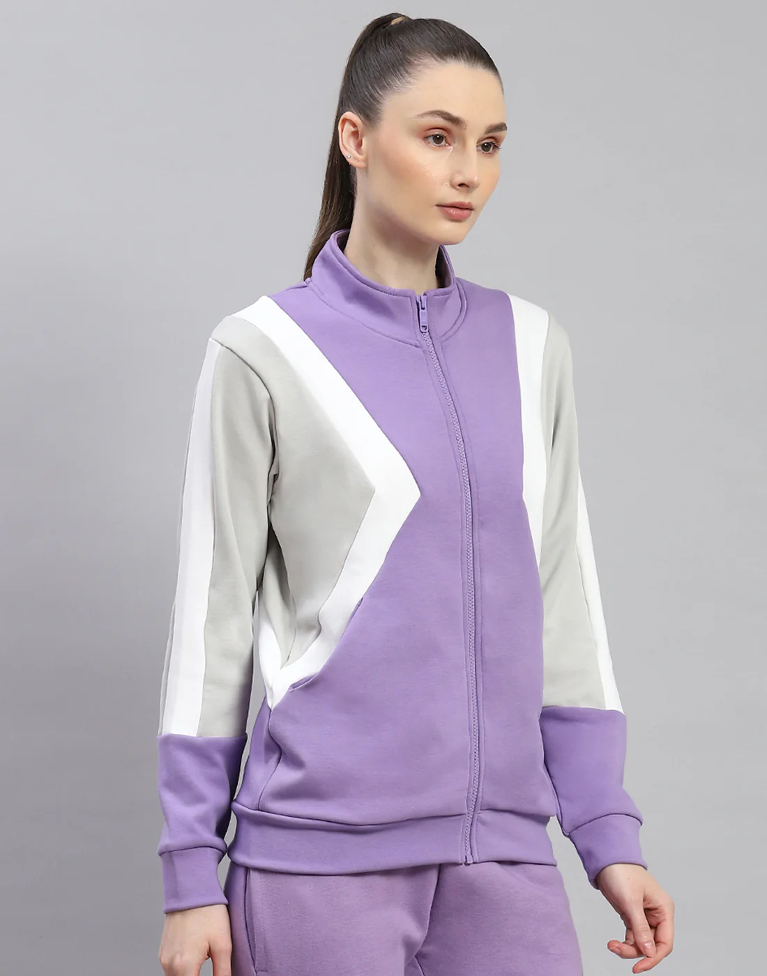 Rock.it Women Purple Solid Stand Collar Full Sleeve Sweatshirt - Image 4