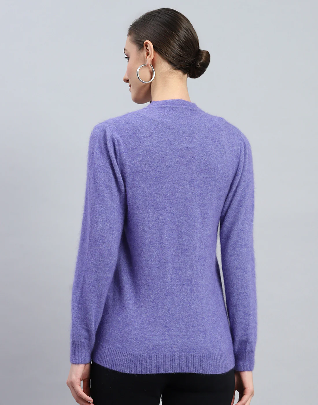 Women Purple Solid V Neck Full Sleeve Cardigan - Image 5
