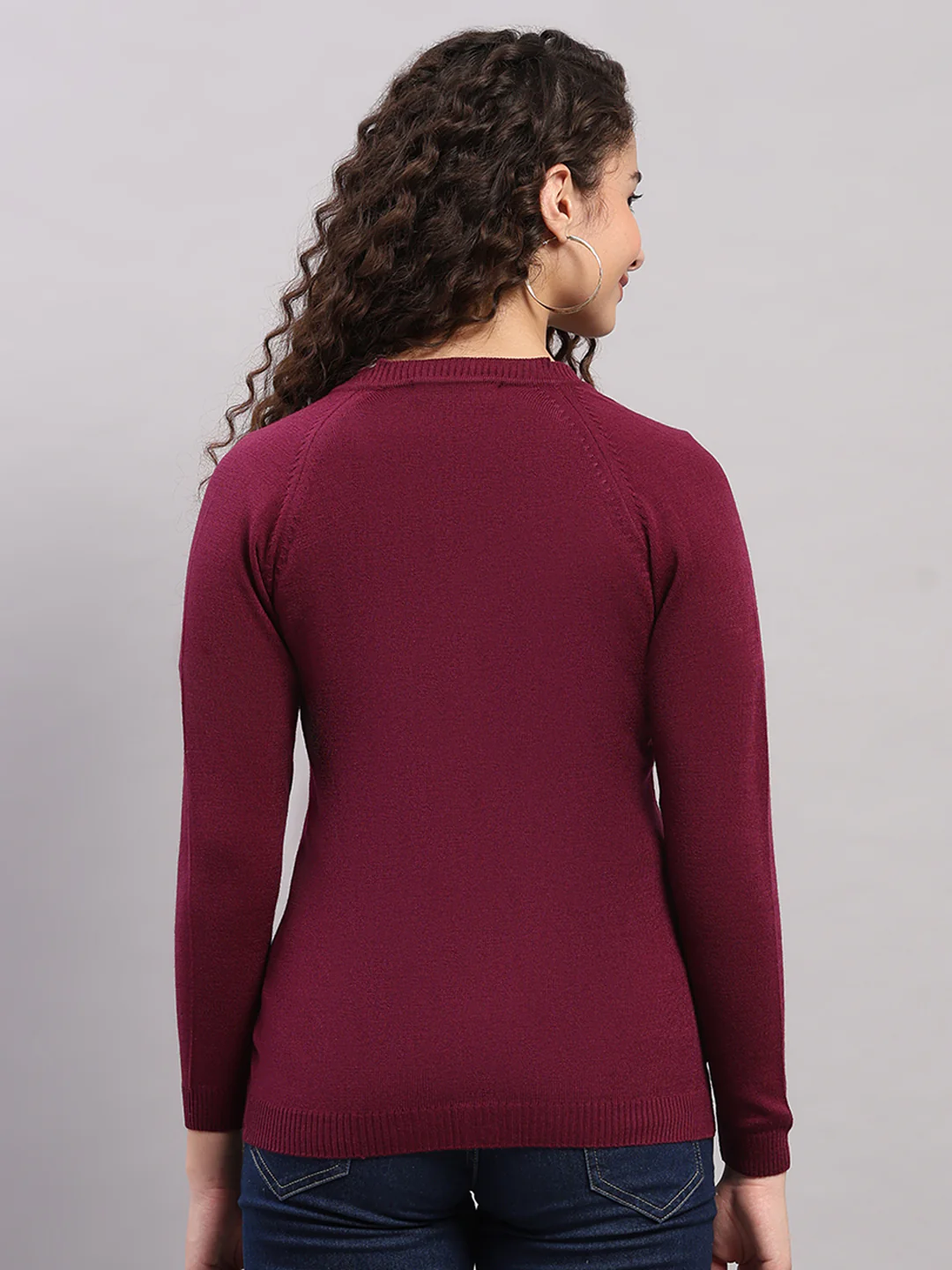 Women Purple Solid V Neck Full Sleeve Cardigan - Image 5