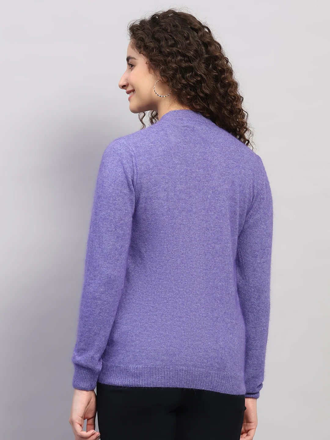 Women Purple Solid V Neck Full Sleeve Cardigan - Image 5