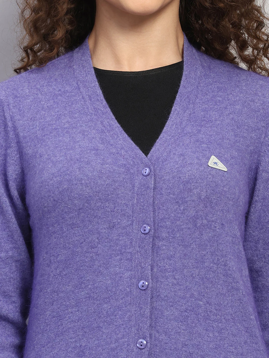Women Purple Solid V Neck Full Sleeve Cardigan - Image 6