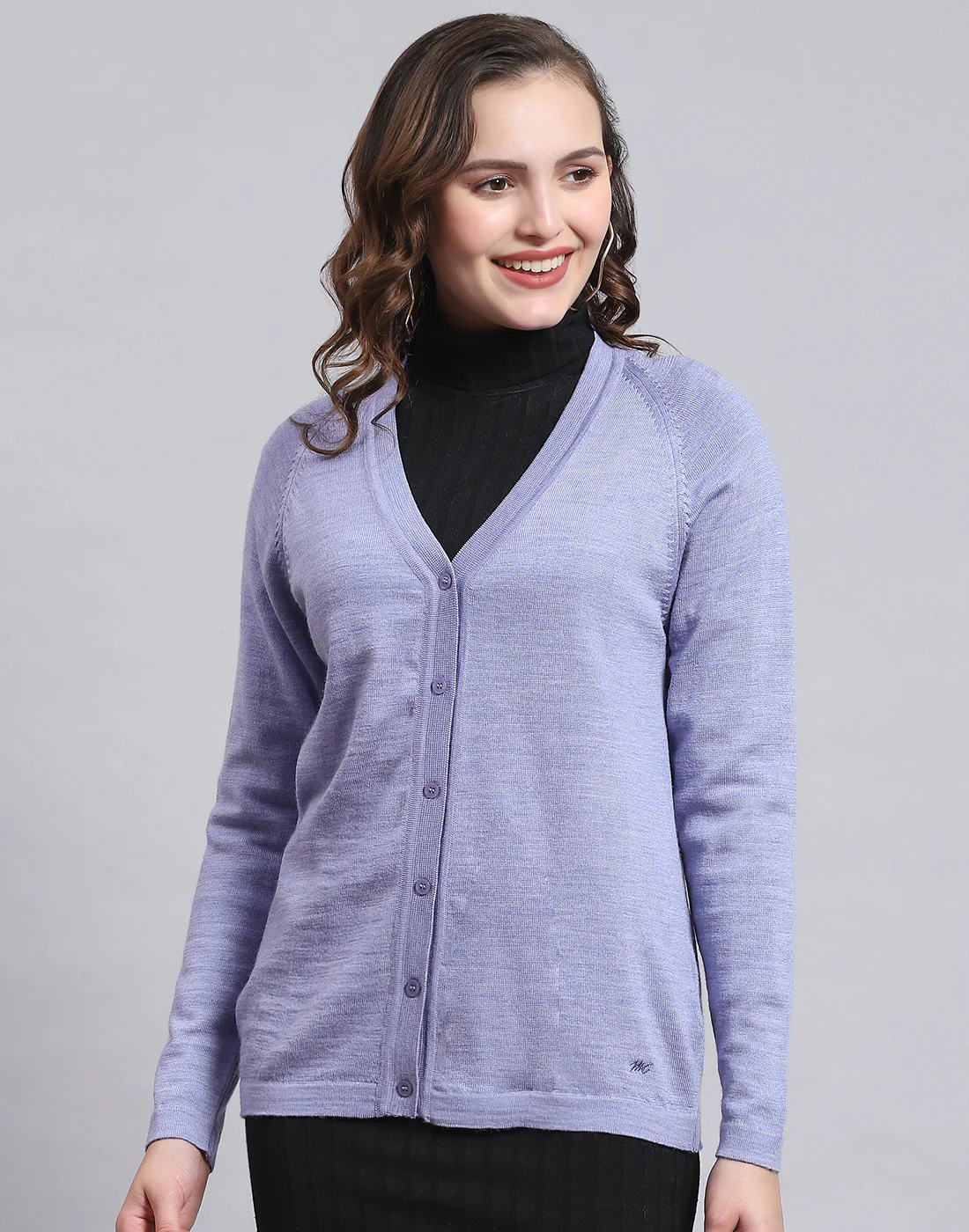 Women Purple Solid V Neck Full Sleeve Sweater - Image 3