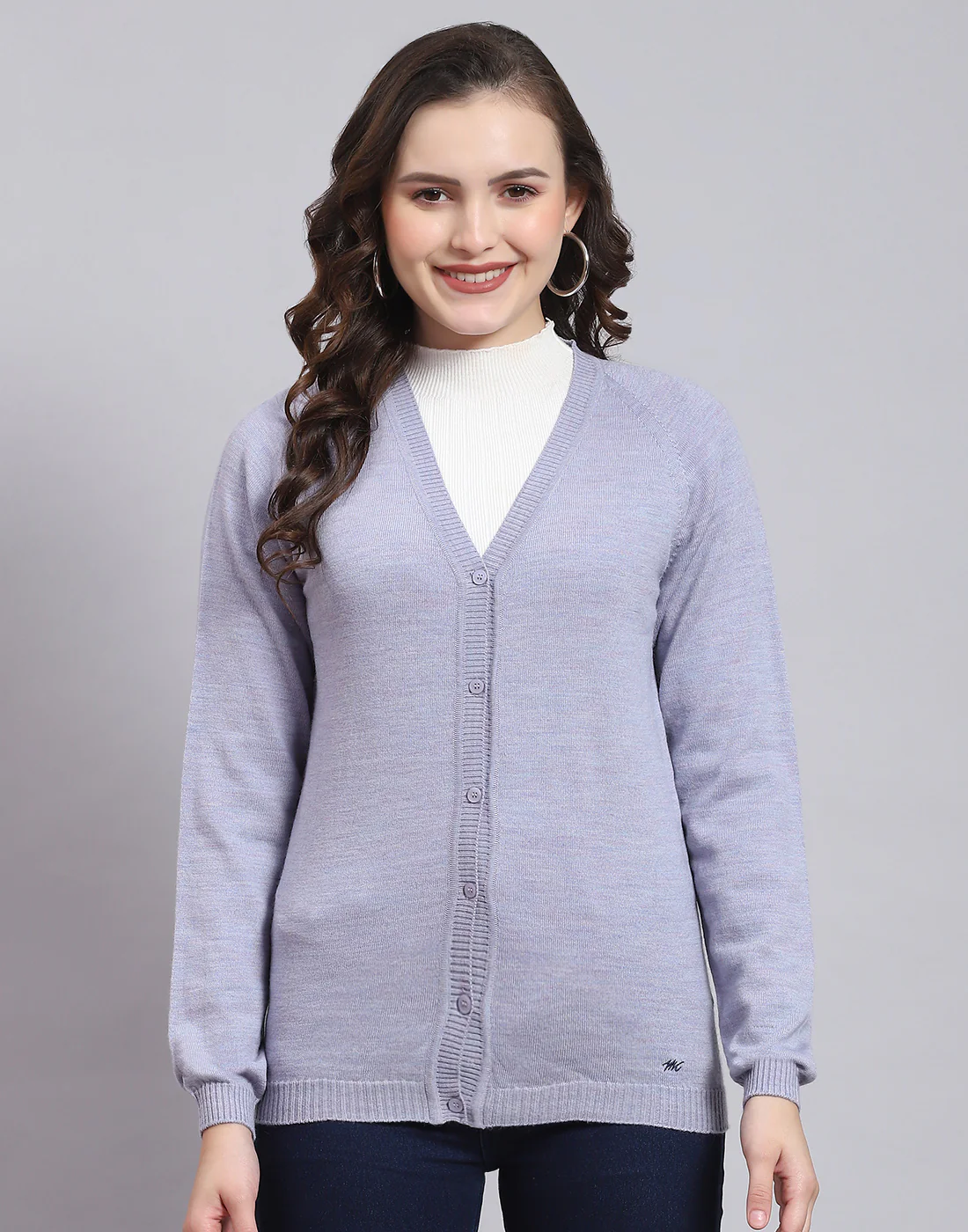 Women Purple Solid V Neck Full Sleeve Sweater - Image 3