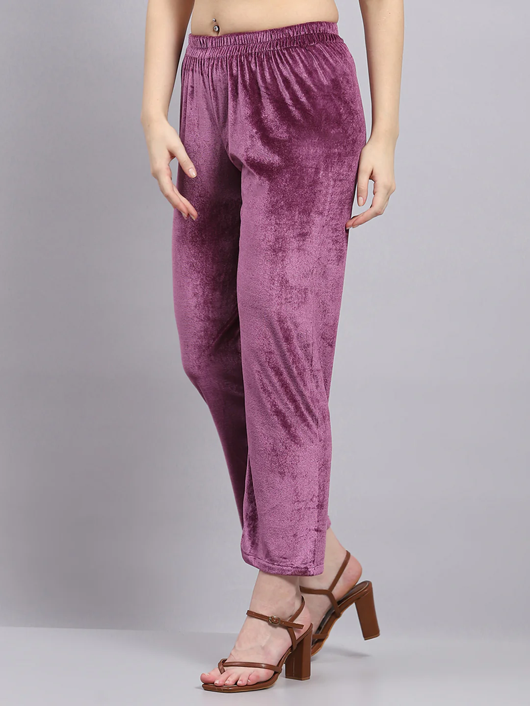 Women Purple Stripe Round Neck 3/4th Sleeve Kurti Set for Winter - Image 7