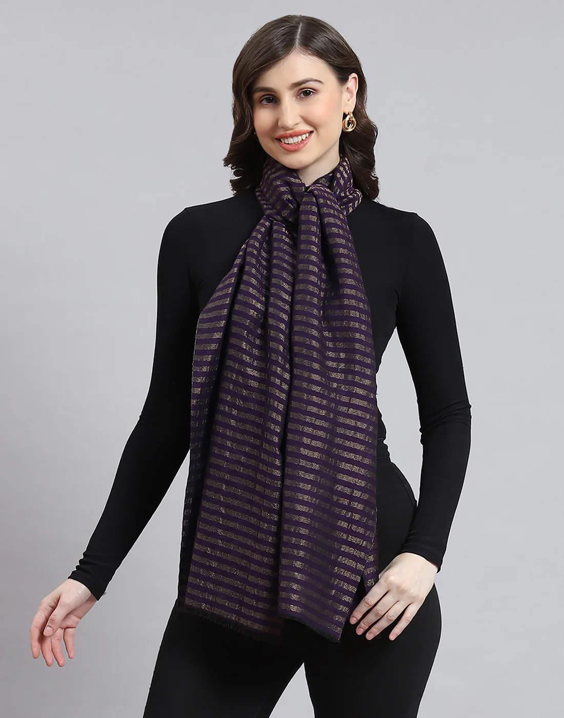 Women Purple Stripe Stole - Image 3