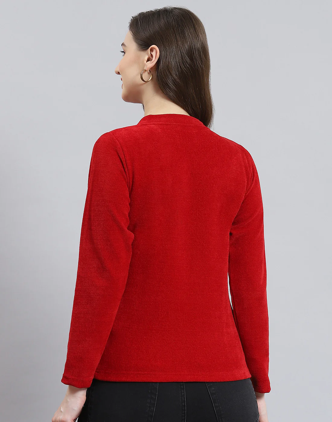 Women Red Embroidered Round Neck Full Sleeve Sweater - Image 6