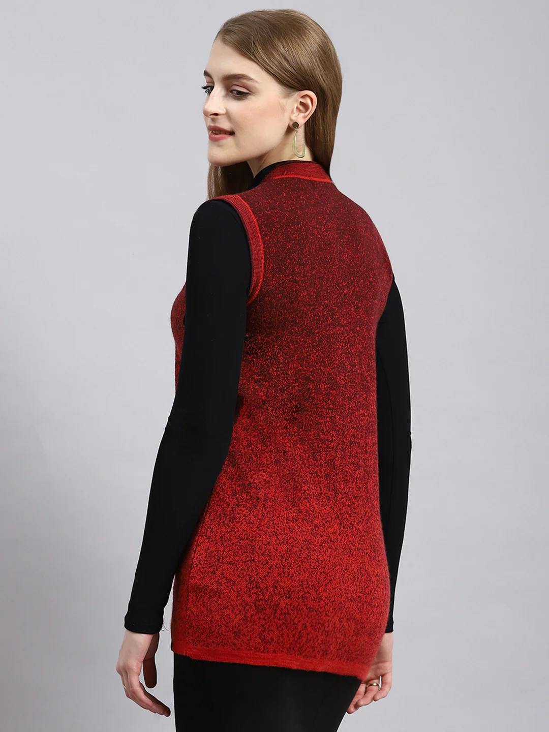 Women Red Jaquard Cardigan - Image 5