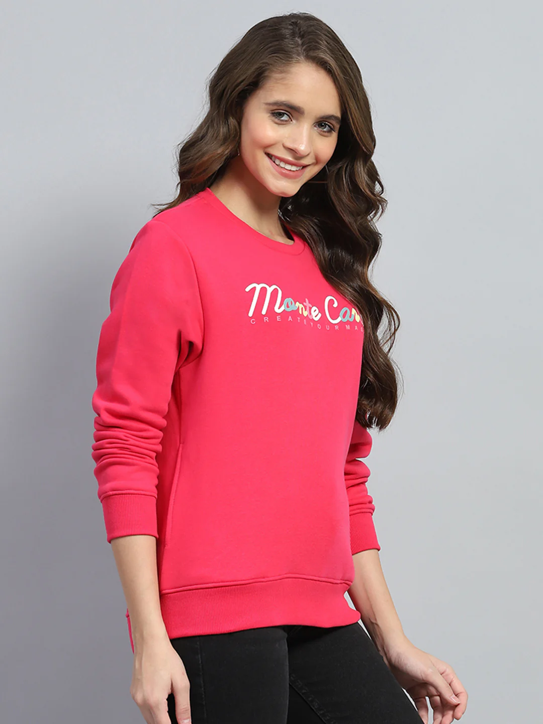 Women Red Printed Round Neck Full Sleeve Sweatshirt - Image 4