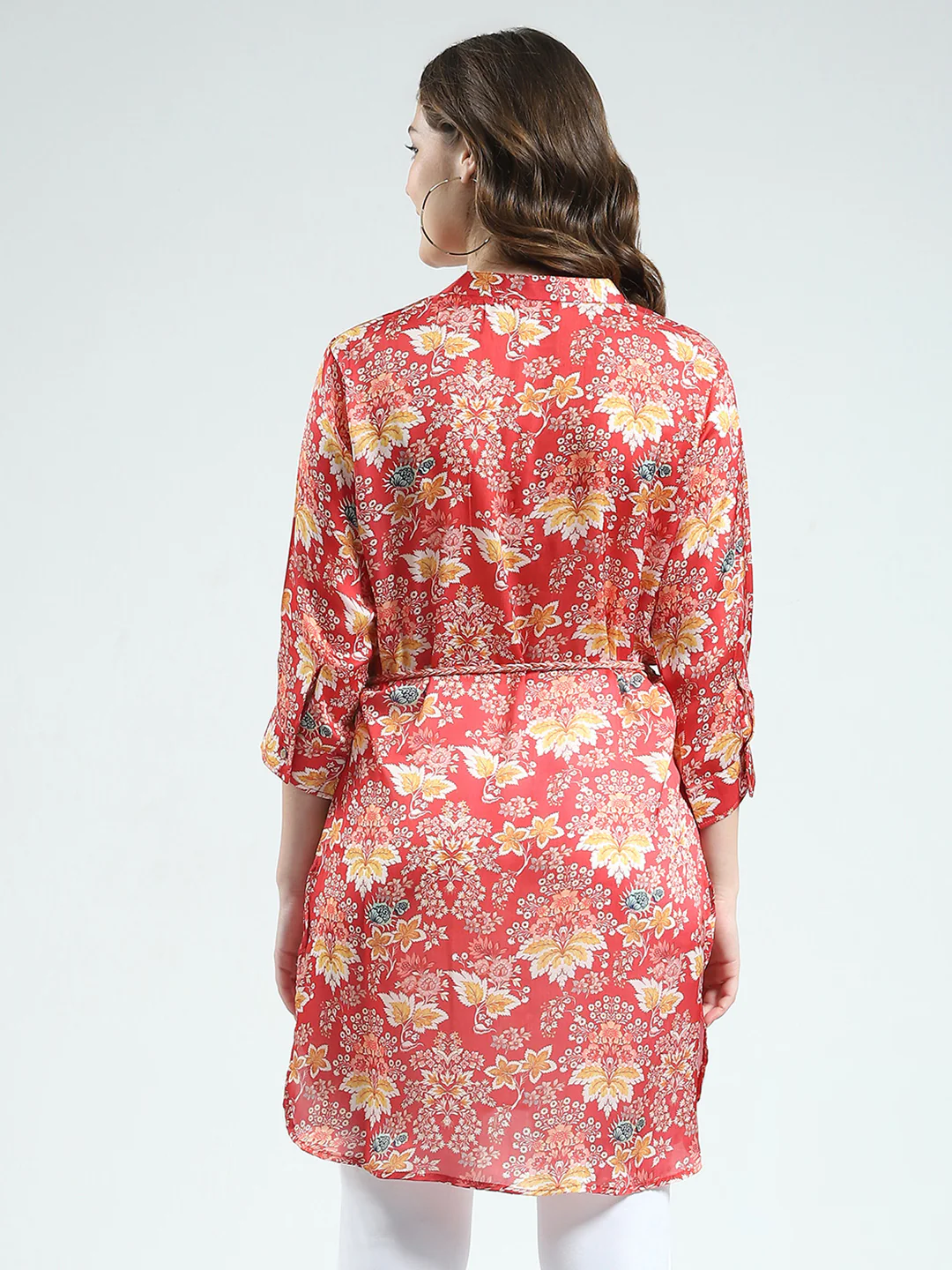 Women Red Printed Round Neck 3/4th Sleeve Tunic - Image 5