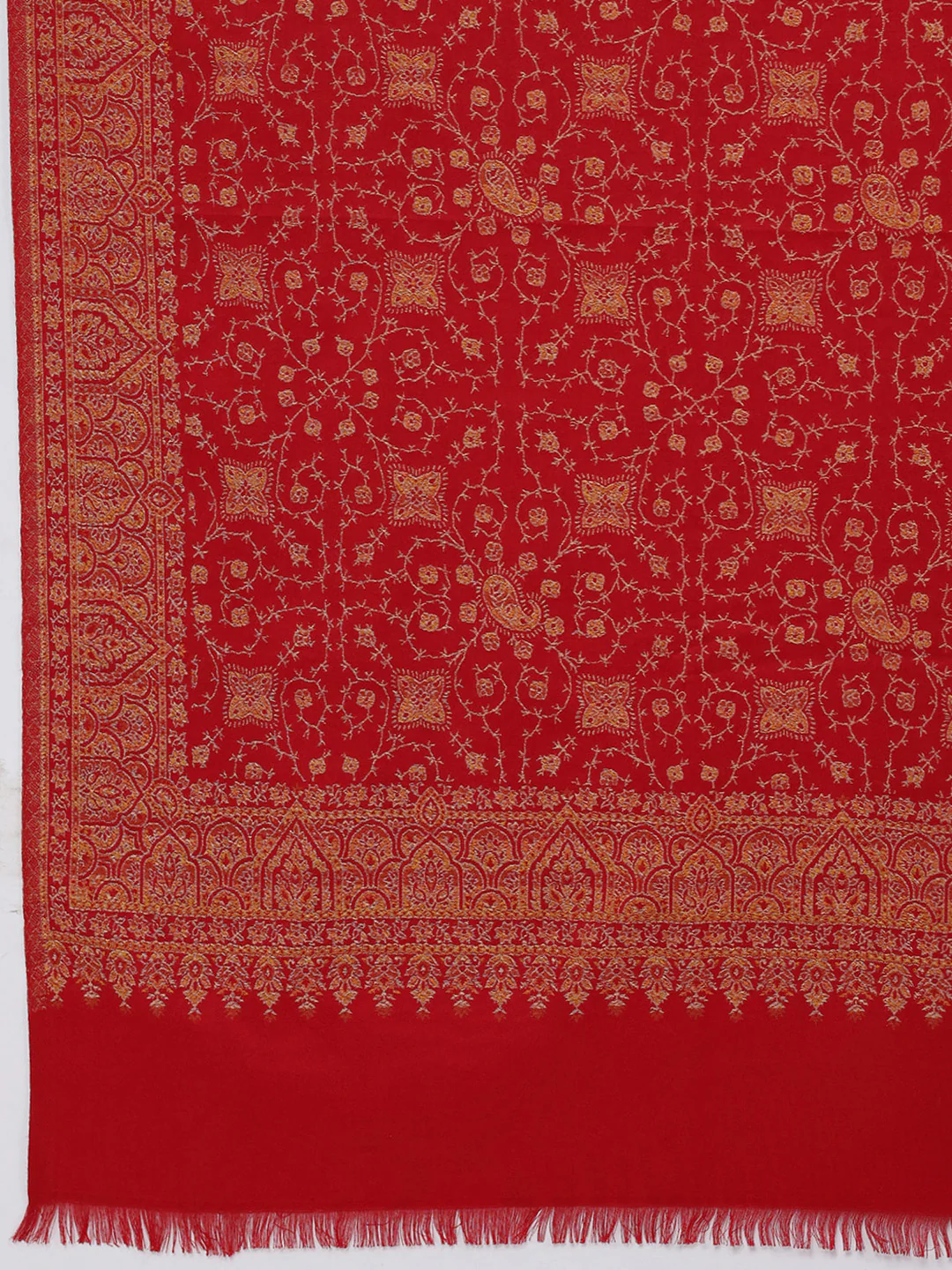 Women Red Printed Wool Blend Shawl - Image 6