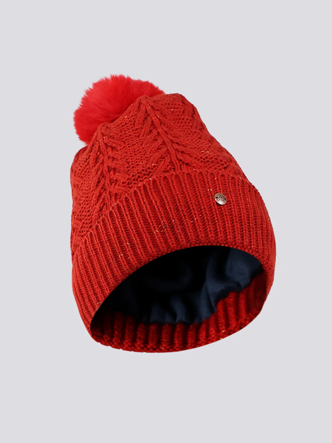 Women Red Self Design Blend Wool Cap - Image 2