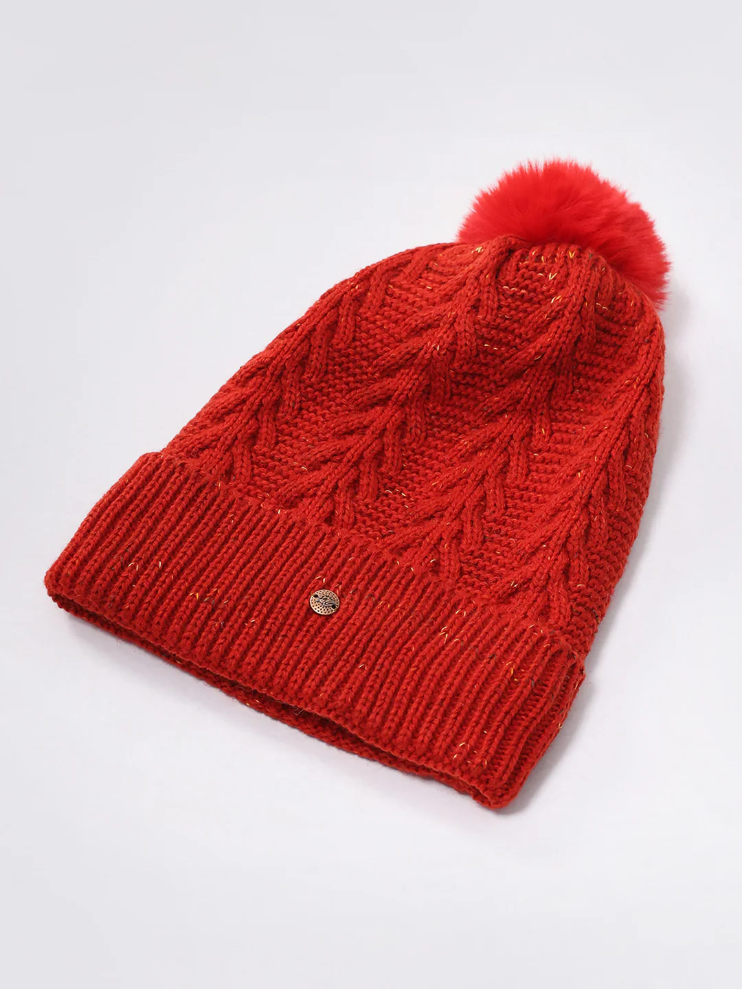 Women Red Self Design Blend Wool Cap - Image 6