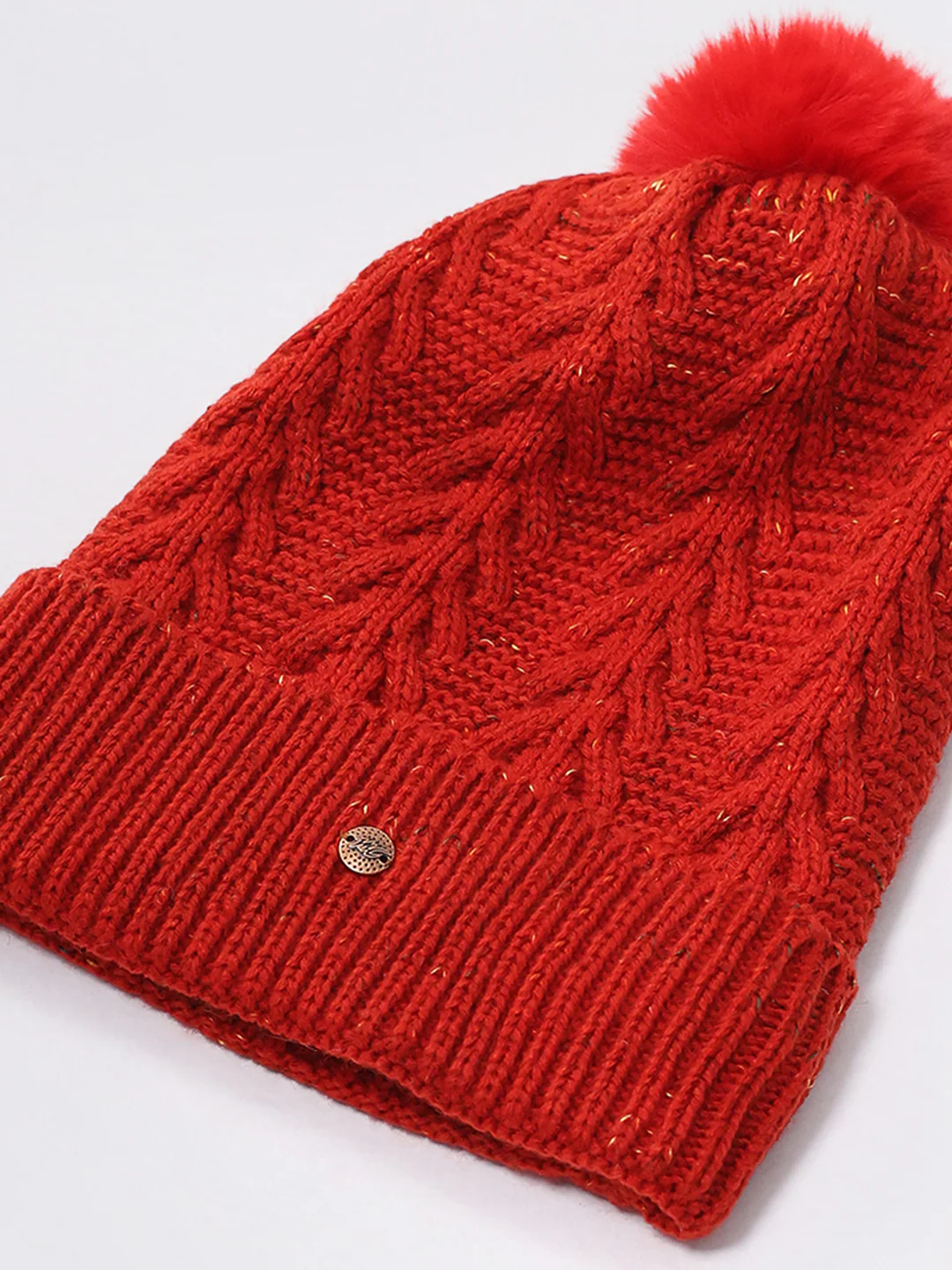 Women Red Self Design Blend Wool Cap - Image 7