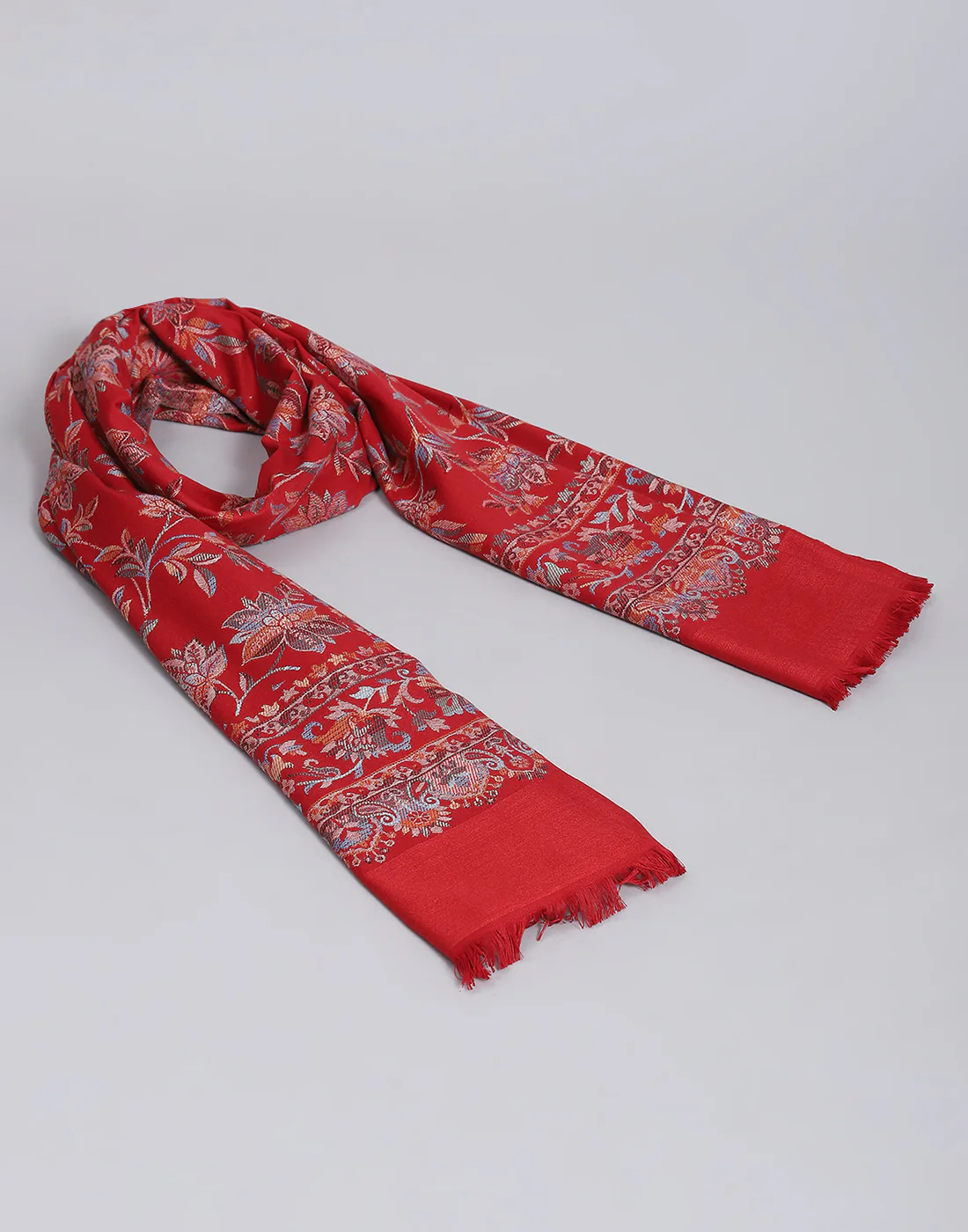Women Red Self Design Shawl - Image 6