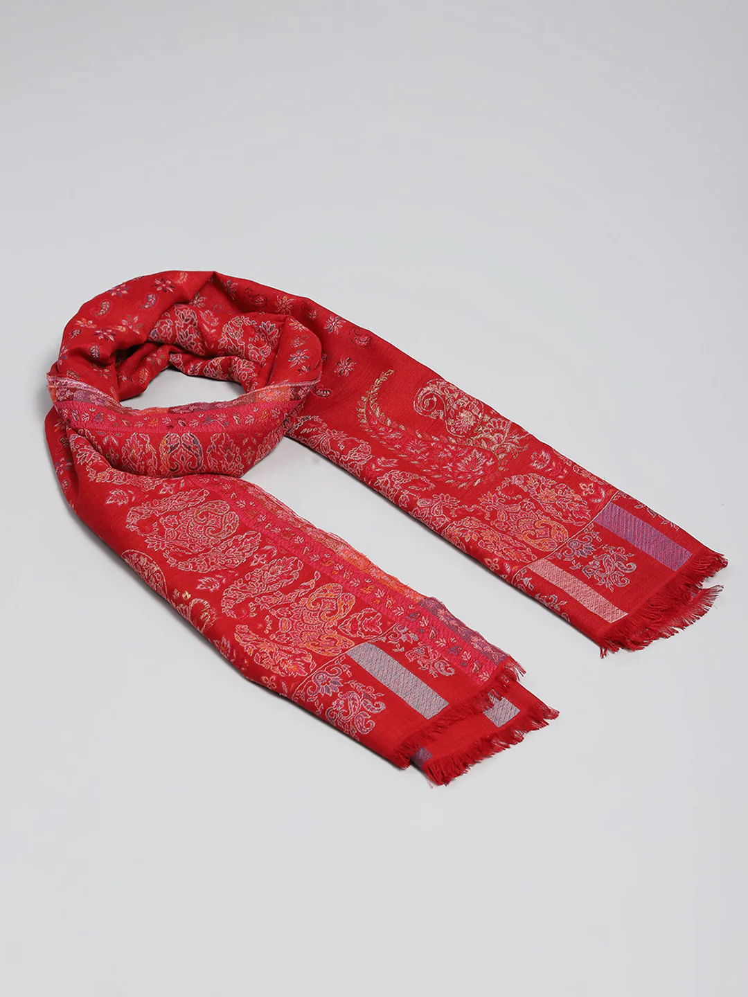 Women Red Self Design Shawl - Image 2