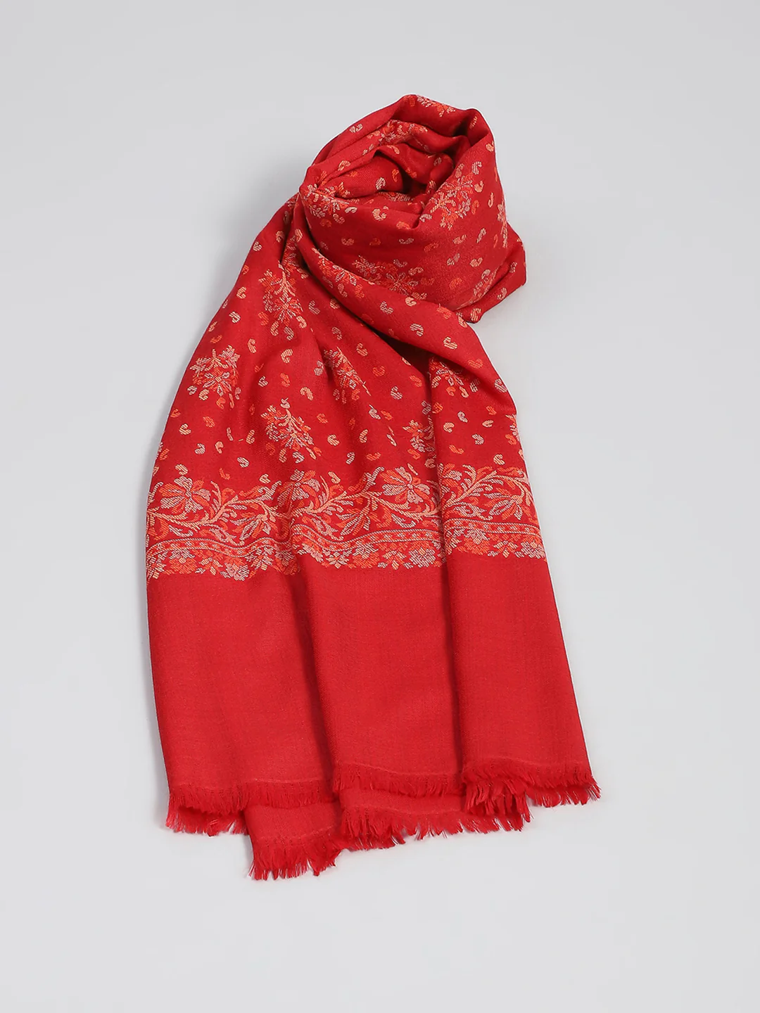 Women Red Self Design Shawl - Image 5