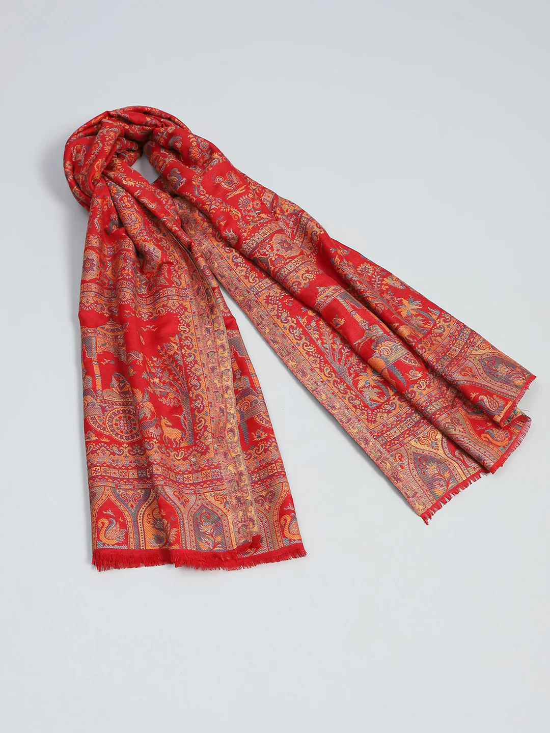 Women Red Self Design Shawl - Image 2