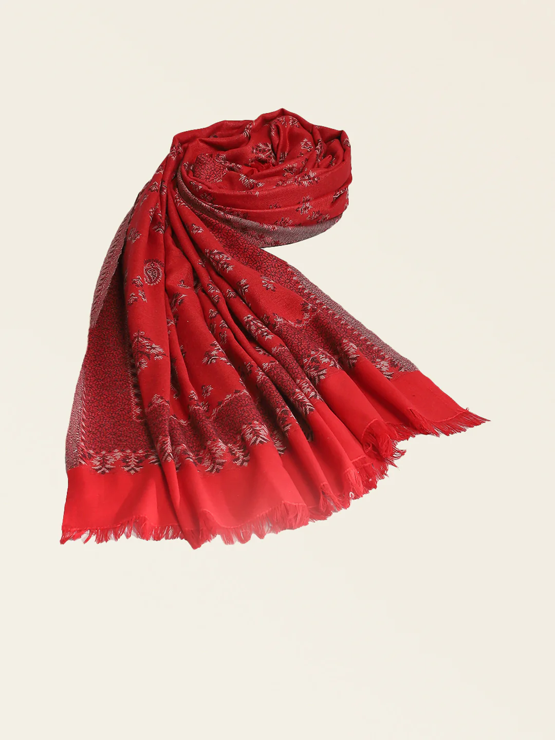 Women Red Self Design Shawl - Image 5