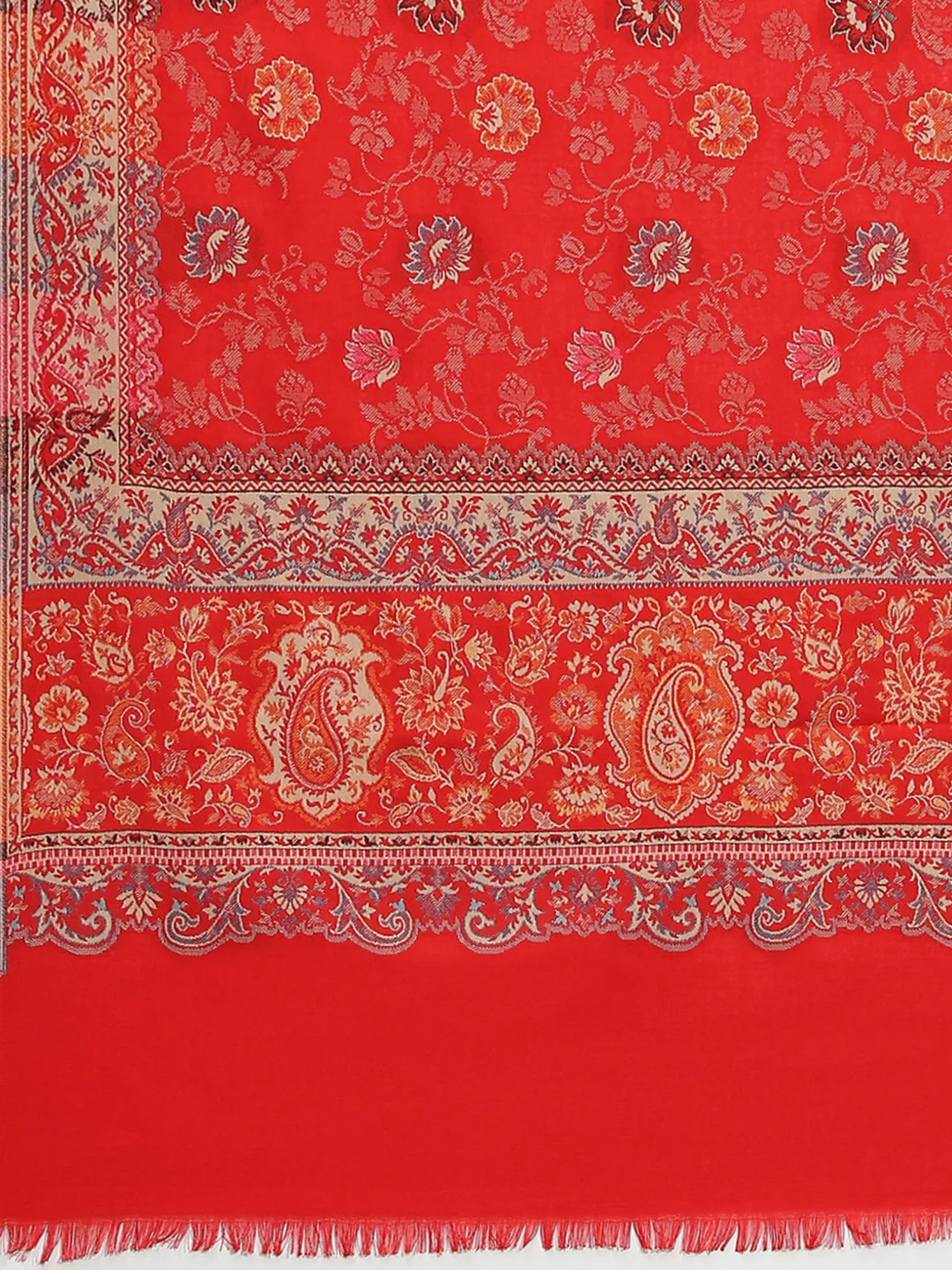 Women Red Self Design Shawl - Image 6