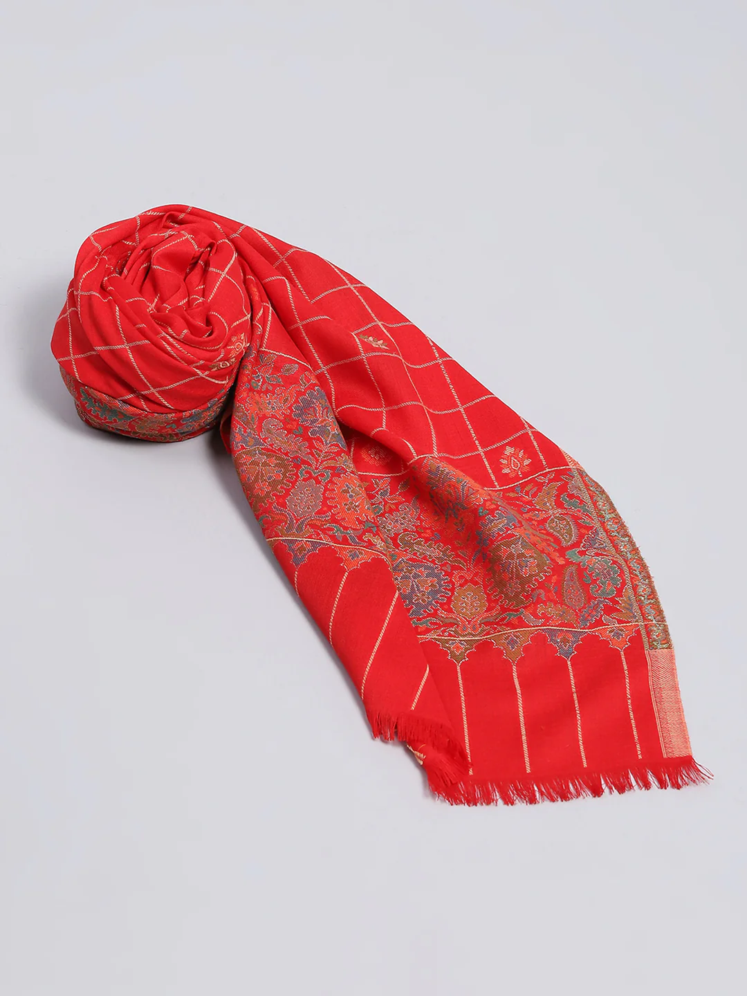 Women Red Self Design Shawl - Image 2