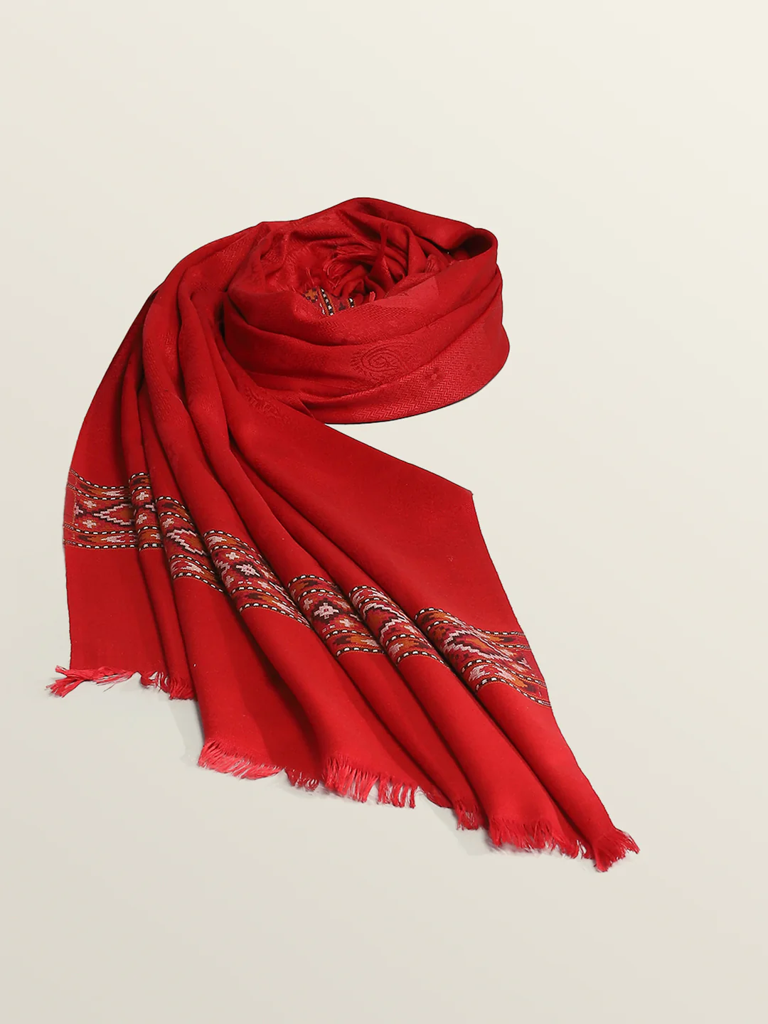 Women Red Self Design Shawl - Image 7