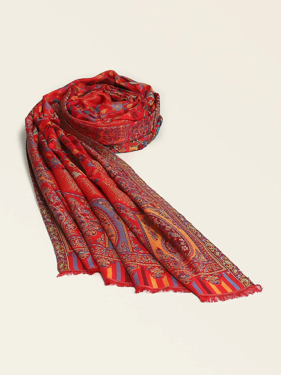 Women Red Self Design Shawl - Image 5