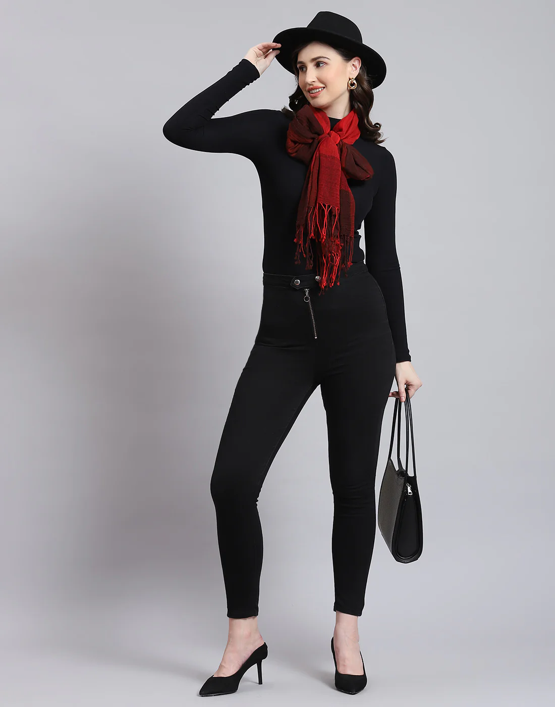 Women Red Self Design Stole - Image 2