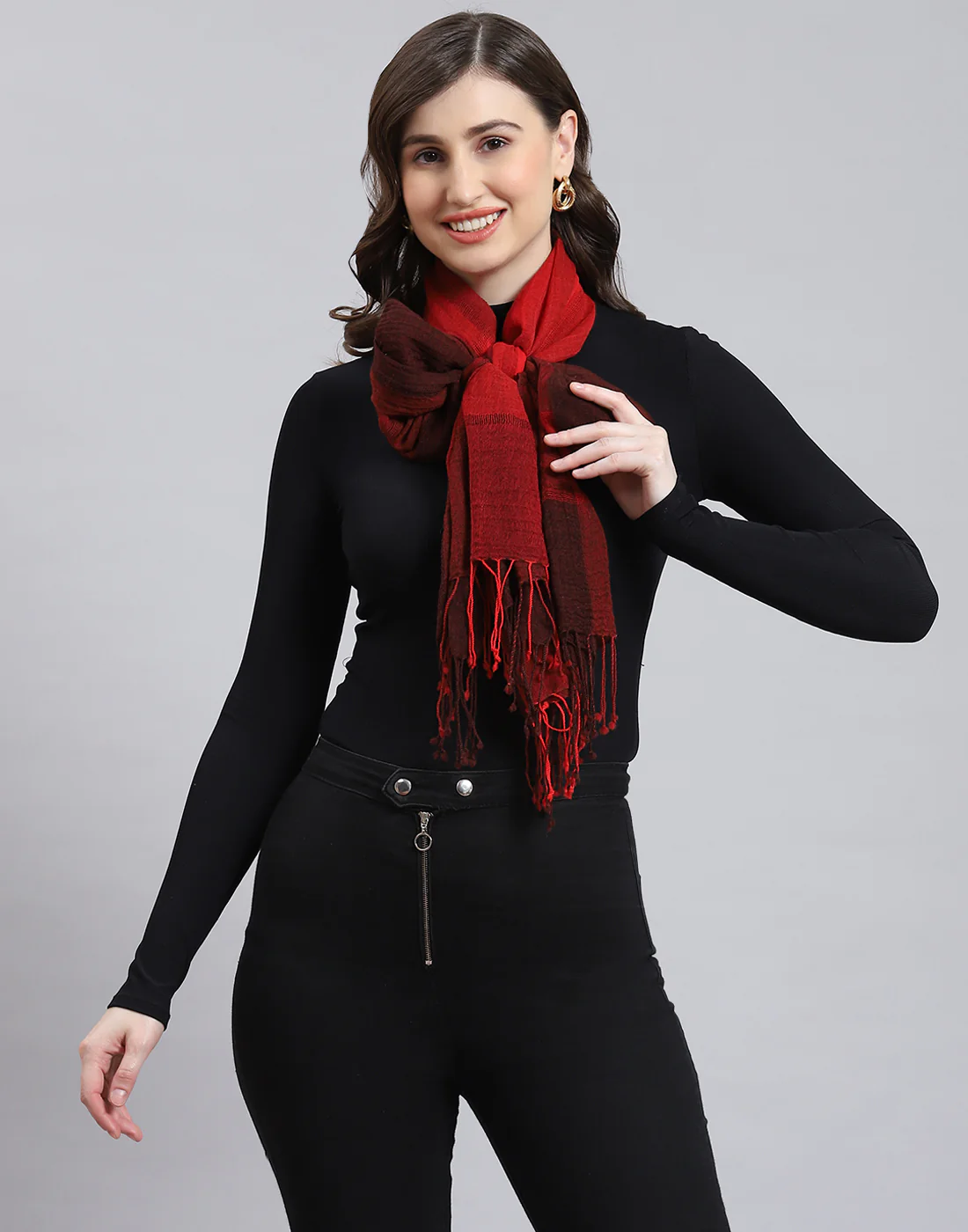 Women Red Self Design Stole - Image 3