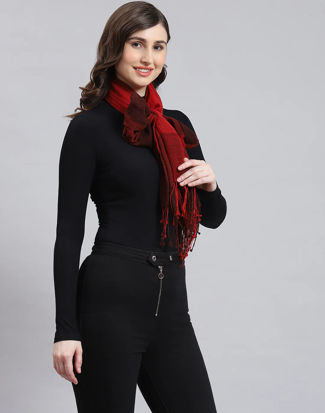 Women Red Self Design Stole - Image 5