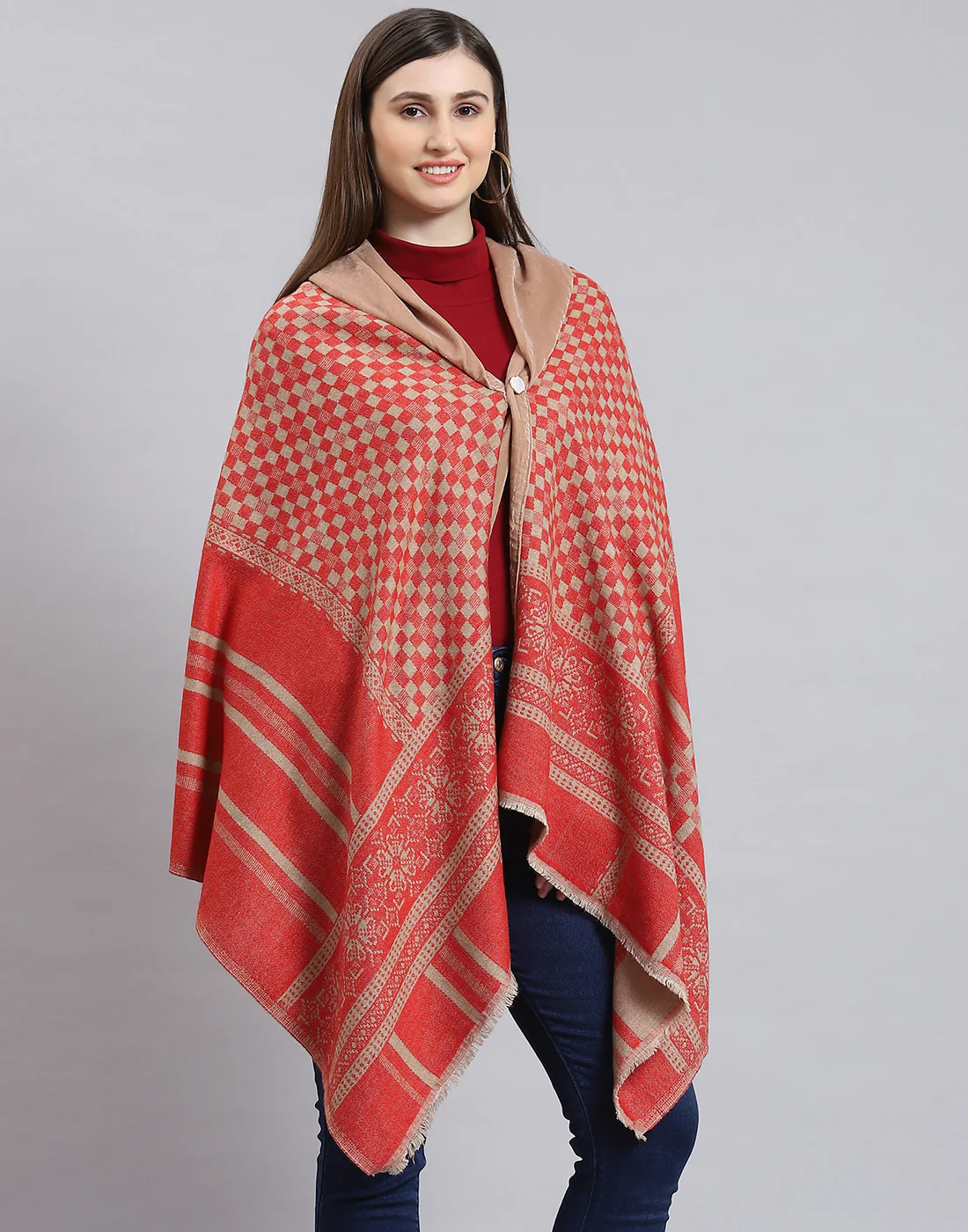 Women Red Self Design Stole - Image 5