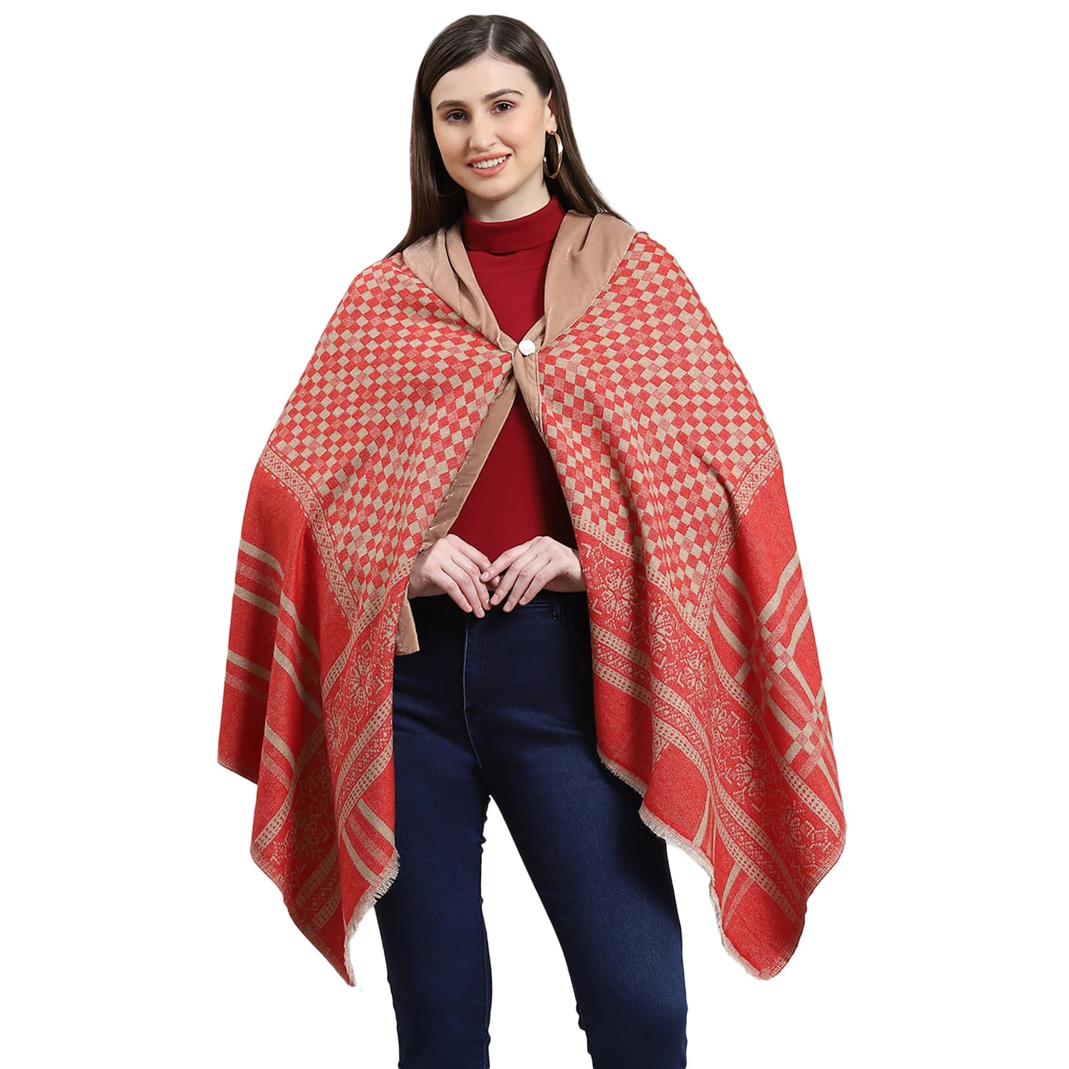 Women Red Self Design Stole - Image 6