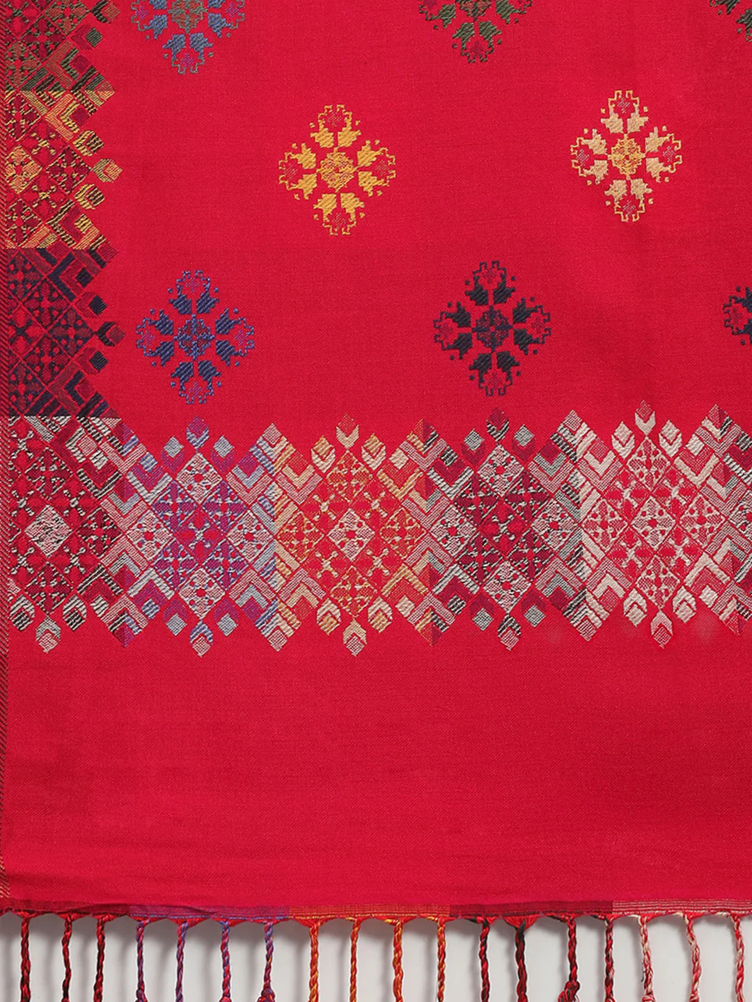 Women Red Self Design Stole - Image 7