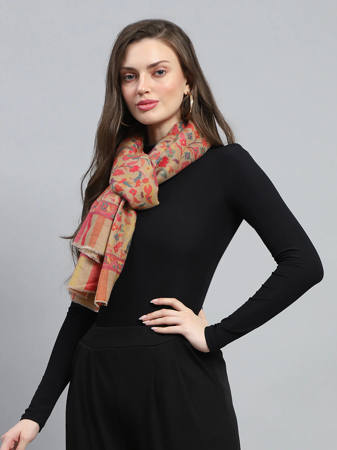 Women Red Self Design Stole - Image 3