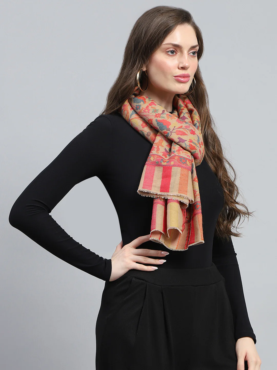 Women Red Self Design Stole - Image 4