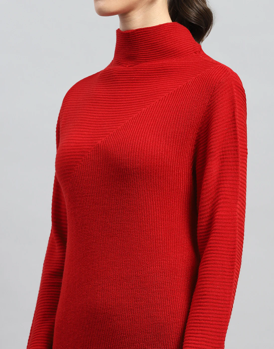 Women Red Self Design Turtle Neck Full Sleeve Dress - Image 6
