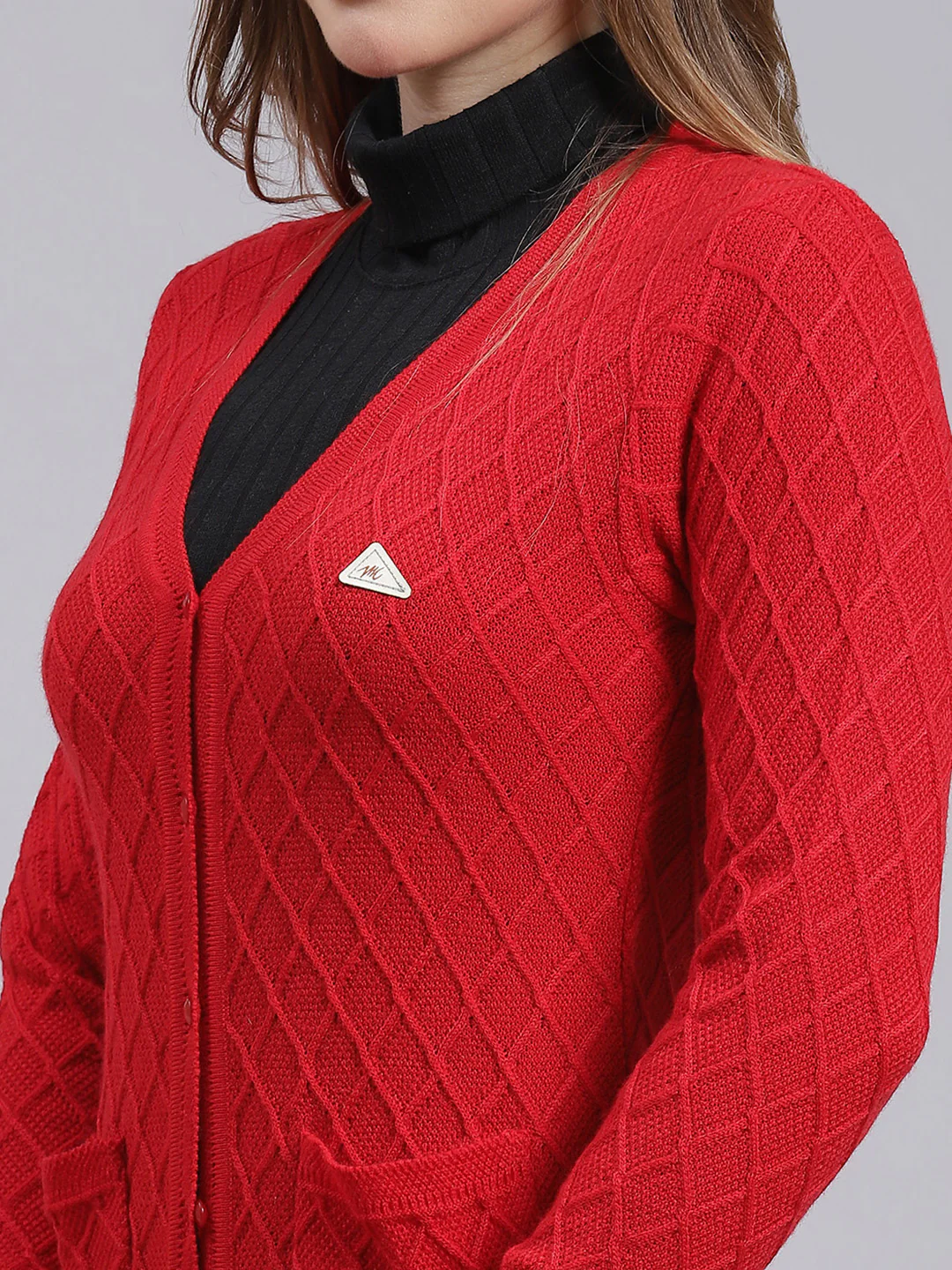 Women Red Self Design Wool blend Cardigan - Image 6