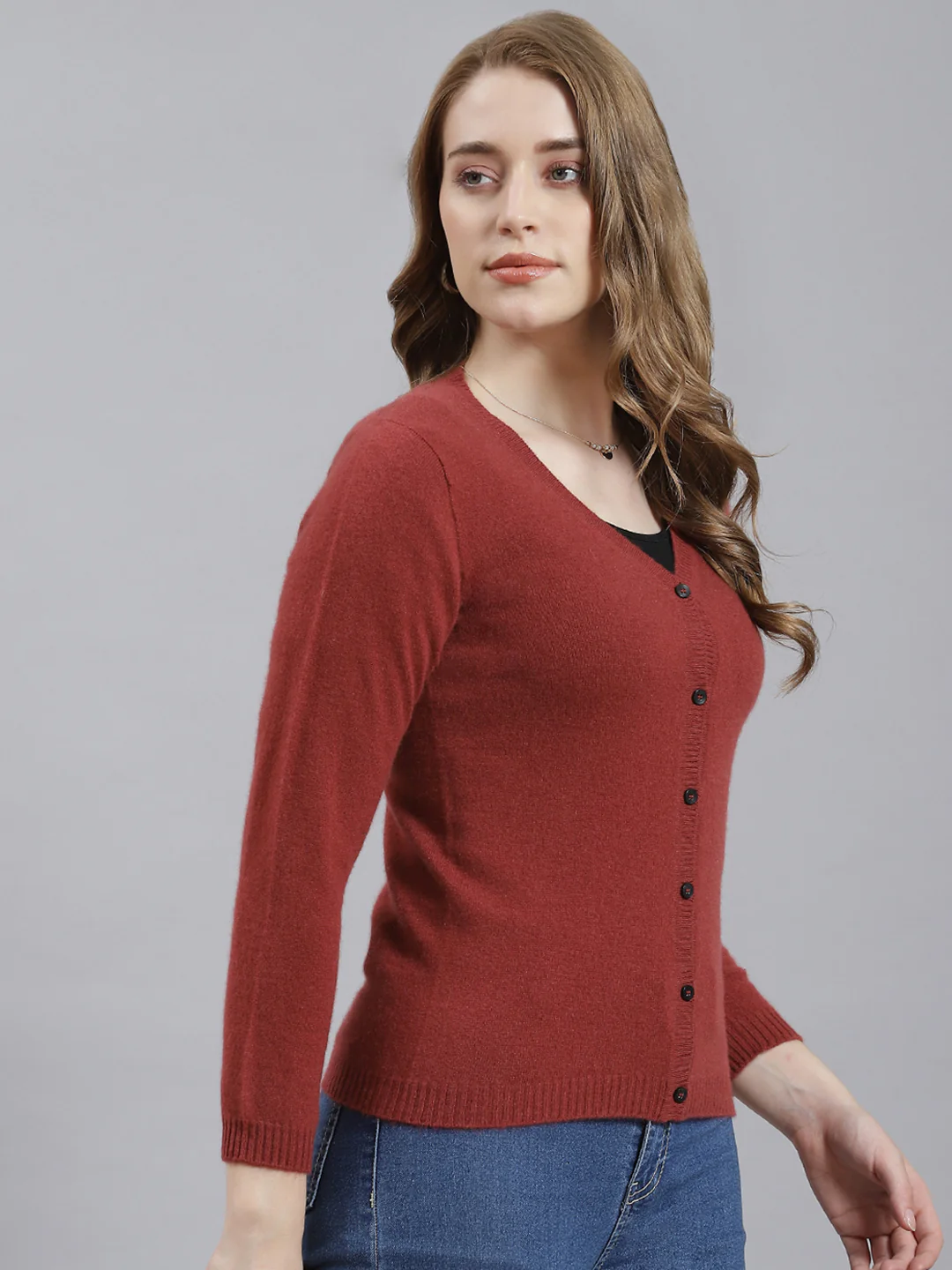 Women Red Solid Cardigan - Image 3