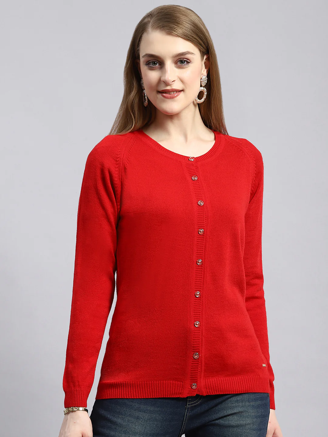 Women Red Solid Cardigan - Image 2