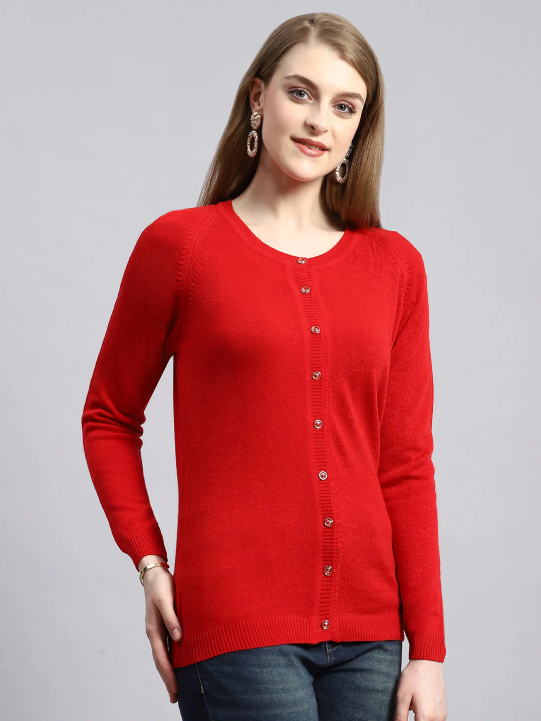 Women Red Solid Cardigan - Image 3