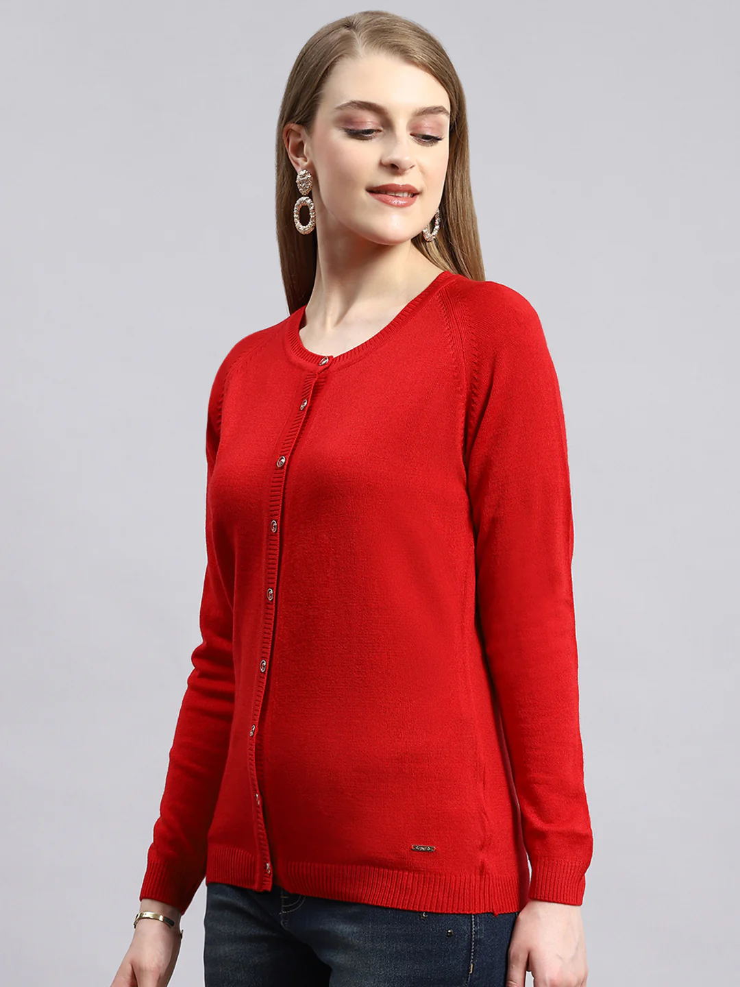 Women Red Solid Cardigan - Image 4
